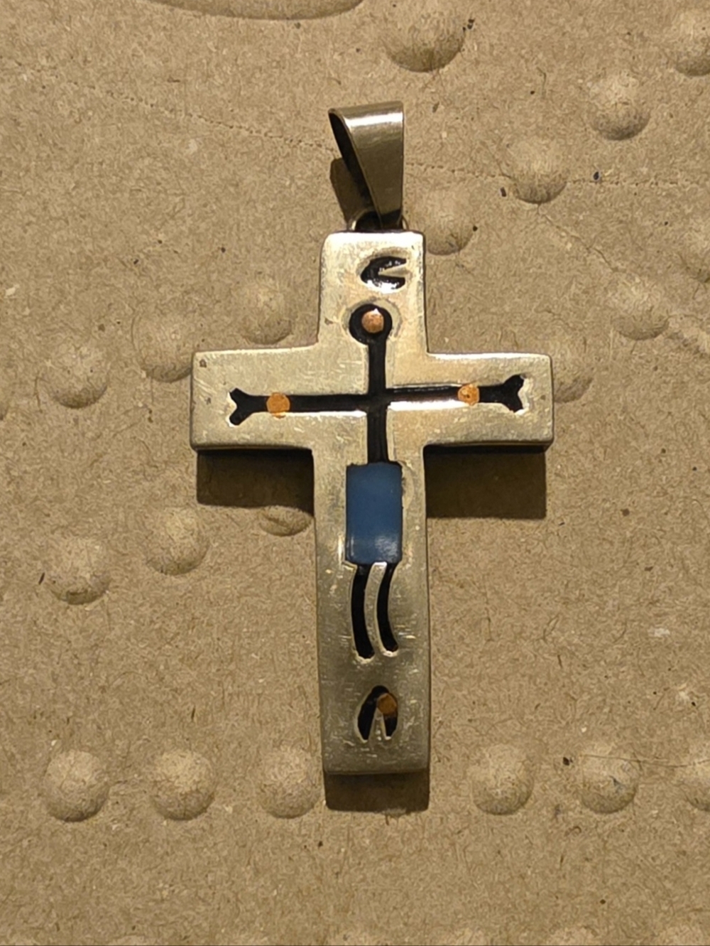 Vintage 60s Era Native Mayan Aztec Alpaca Cross Pendant Unisex